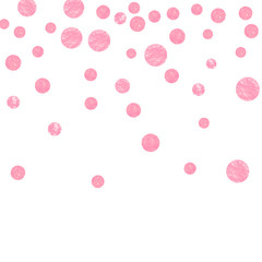 Pink glitter confetti with dots on isolated backdrop. Shiny falling sequins with shimmer and sparkles. Template with pink glitter confetti for party invitation, bridal shower and save the date invite.