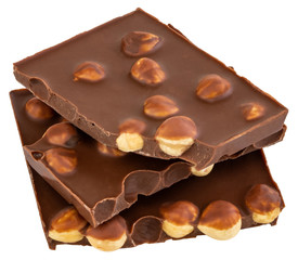 chocolate with nuts isolated on white background
