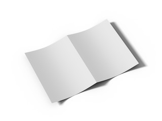 White vertical booklet mockap brochure magazine A4 divided into two parts isolated. 3D rendering.