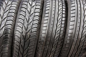 Texture of black tires close up.