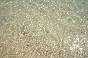 Clear waves reflecting the sun on sunny day at beach background.