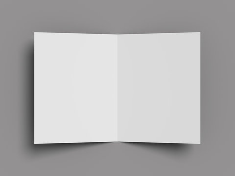 White vertical booklet mockap brochure magazine A4 divided into two parts isolated on a grey background. 3D rendering.