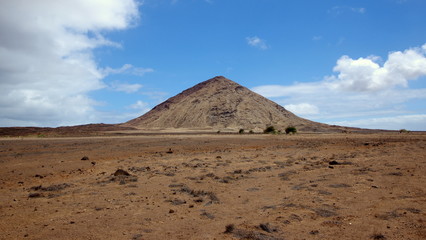 A volcanic pyramid-shaped mountain on an African island Sal, Cape Verde Islands