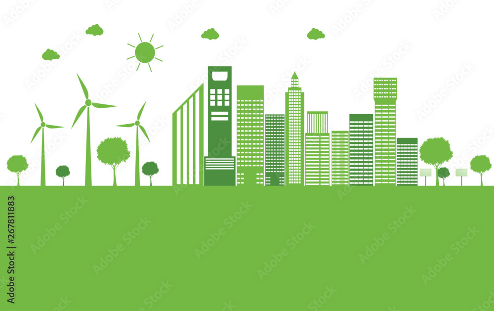 Canvas Prints green ecology city help the world with eco-friendly concept ideas,vector llustration