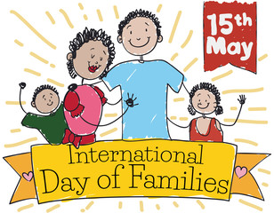 Happy Family over Ribbon Celebrating International Day of Families, Vector Illustration