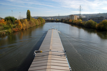 inland water vessel on neckar river in stuttgart