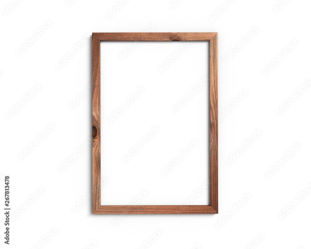 Poster old wooden frame mockup a4 2x3 vertical on a white background. 3d rendering.