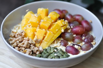 mango yogurt with fruit topping,mango smoothie
