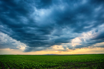 Fototapeta na wymiar Storm over the fields. Dark storm clouds over a Fruska Gora, Serbia.