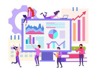 vector illustration of business concept, office workers are studying the infographic