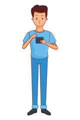 Young man with smartphone cartoon