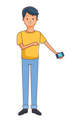 Young man with smartphone cartoon