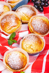 Homemade muffins with raisins and cheese. Close up