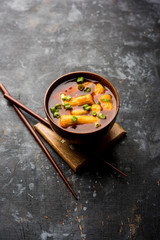 Baby Corn Manchurian with gravy - popular Indo-chinese recipe. selective focus