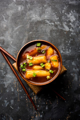 Baby Corn Manchurian with gravy - popular Indo-chinese recipe. selective focus