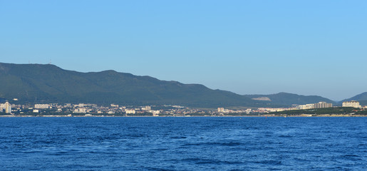 Evening city landscape on the Black Sea coast, Gelendzhik city, Russia