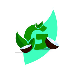 Leaf nature font badge art gradient shadow numbers ampersand round design letters green coconut