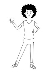 beautiful young woman cartoon in black and white