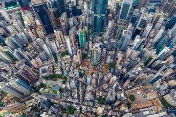 Drone fly over Hong Kong city