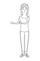 beautiful young woman cartoon in black and white