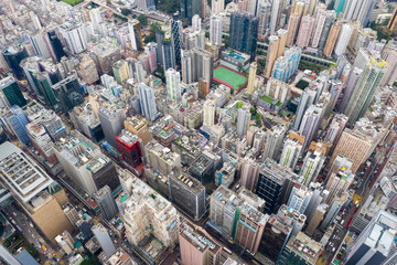 Fototapeta na wymiar Top view of Hong Kong downtown city in Kowloon side