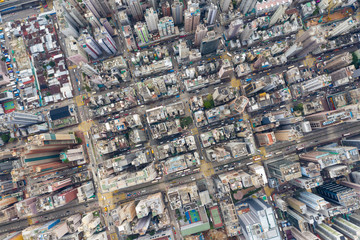 Top view of Hong Kong downtown city in Kowloon side