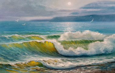 Oil painting of the sea on canvas. - 267817672