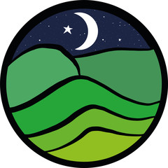 Simple night landscape in circle.