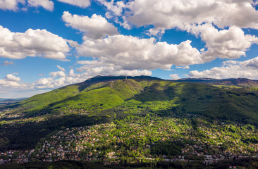 Aerial landscape of mountain with clouds in the sky