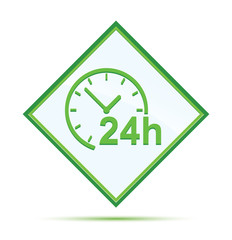 24 hours clock icon modern abstract green diamond button