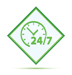 24/7 clock icon modern abstract green diamond button
