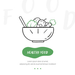 Line style icon of a healthy food. Hand drawn modern nutrition concept. Food bunner template