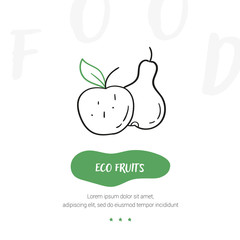 Line style icon of eco fruits. Hand drawn modern nutrition concept. Food bunner template