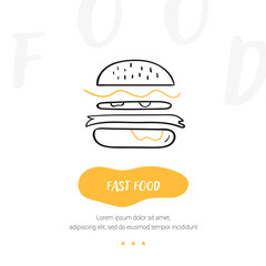 Line style icon of fast food. Hand drawn modern nutrition concept. Food bunner template