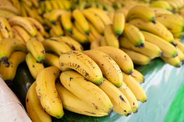 banana fruit stacked on the marketplace