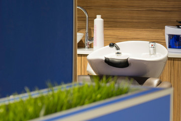 Modern sink in the bathroom. View from behind the door