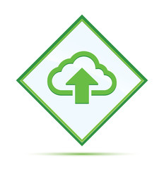 Cloud upload icon modern abstract green diamond button