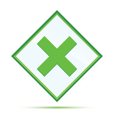 Cross icon modern abstract green diamond button