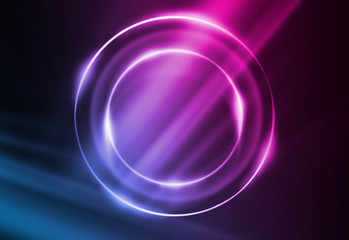 Dark abstract futuristic background. Neon lines and shapes. Neon glow and rays on a dark background