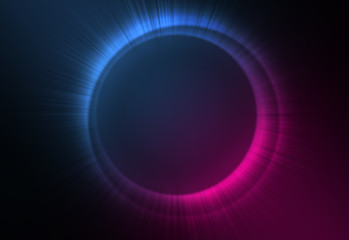 Dark abstract futuristic background. Neon lines and shapes. Neon glow and rays on a dark background