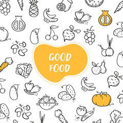 Line style banner of good food. Hand drawn modern illustration concept. Food banner template