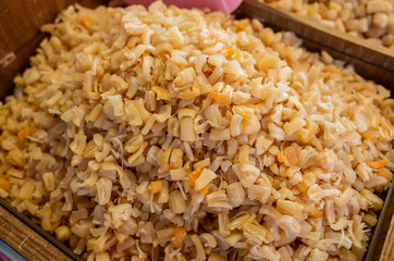 heap of dried scallop at the traditional market