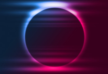 Dark abstract futuristic background. Neon lines and shapes. Neon glow and rays on a dark background