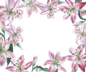 Frame with white watercolor lilys