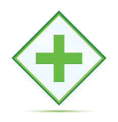 Plus icon modern abstract green diamond button