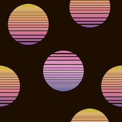 Vapor wave vector seamless pattern with suns in blue and pink colors
