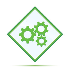 Settings gears icon modern abstract green diamond button