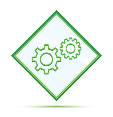 Settings process icon modern abstract green diamond button