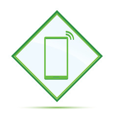 Smartphone network signal icon modern abstract green diamond button
