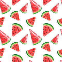 Watermeloen segment naadloze patroon. Zomer rijp fruit achtergrond. Sappige fruitprint.
